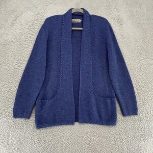 Peruvian Link Sweater Cardigan Womens Small Blue Alpaca Knit Open Front Pockets